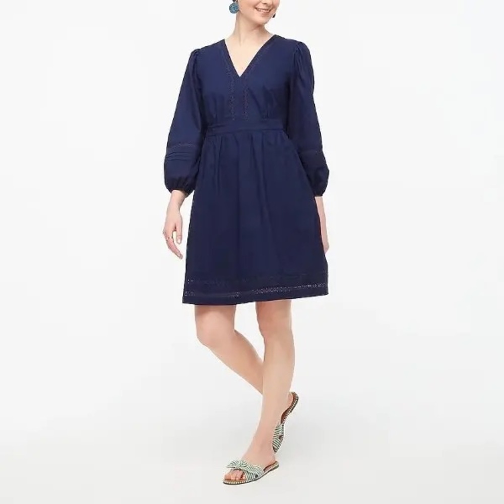 J. Crew Factory Navy V-NECK MINI DRESS WITH TRIM, M